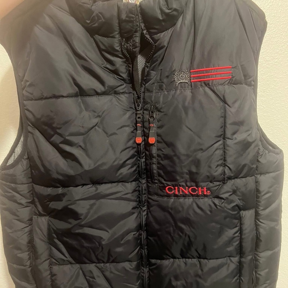 Cinch Black Quilted Vest with Red Details